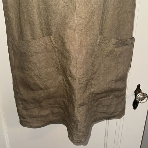 Vintage 80s/90s What’s Up tan/brown linen tank dress with large front pockets - Picture 3 of 8